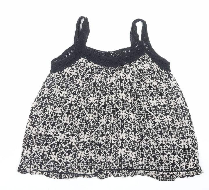 New Look Womens Black Geometric Viscose Camisole Tank Size 8 V-Neck