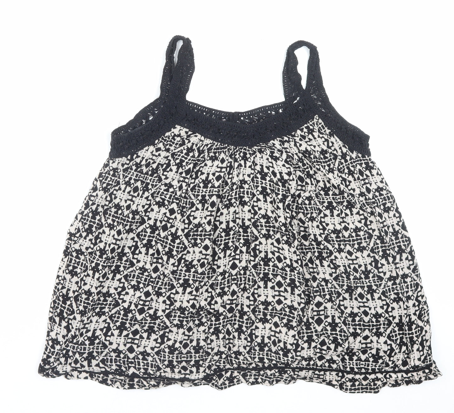 New Look Womens Black Geometric Viscose Camisole Tank Size 8 V-Neck