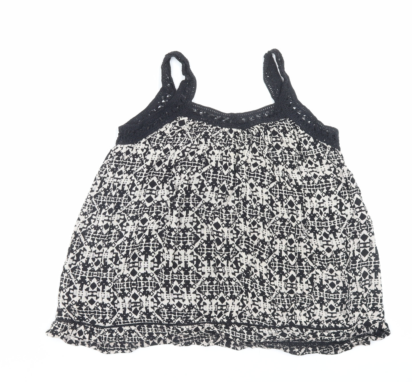 New Look Womens Black Geometric Viscose Camisole Tank Size 8 V-Neck