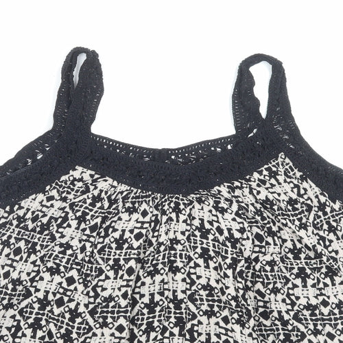 New Look Womens Black Geometric Viscose Camisole Tank Size 8 V-Neck