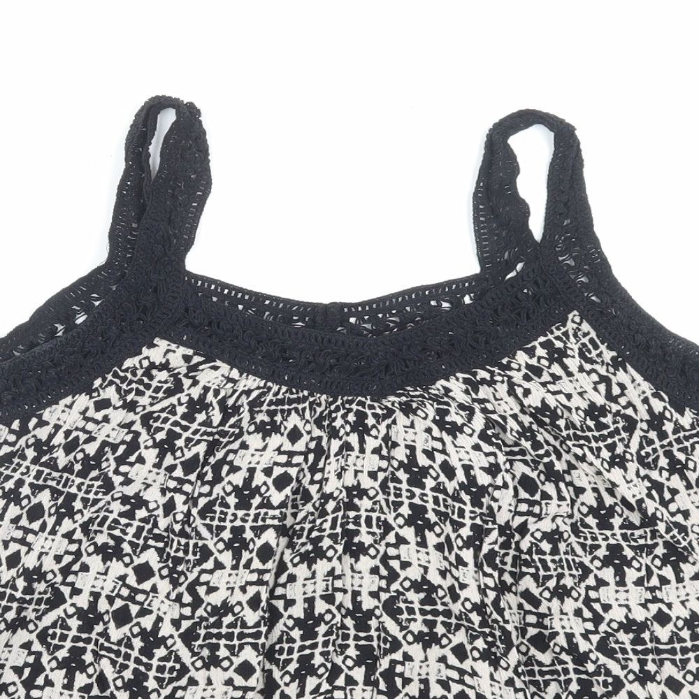 New Look Womens Black Geometric Viscose Camisole Tank Size 8 V-Neck