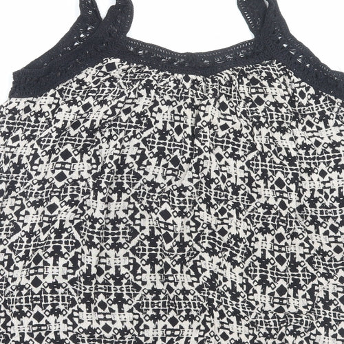 New Look Womens Black Geometric Viscose Camisole Tank Size 8 V-Neck