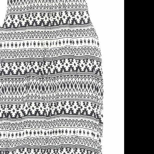 H&M Womens Black Geometric Viscose Basic Button-Up Size 12 Collared