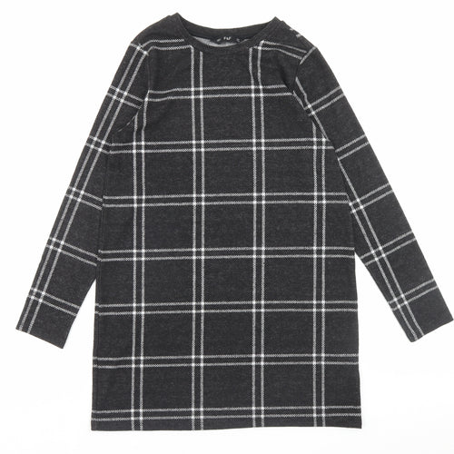 F&F Womens Grey Plaid Polyester A-Line Size 10 Crew Neck Pullover