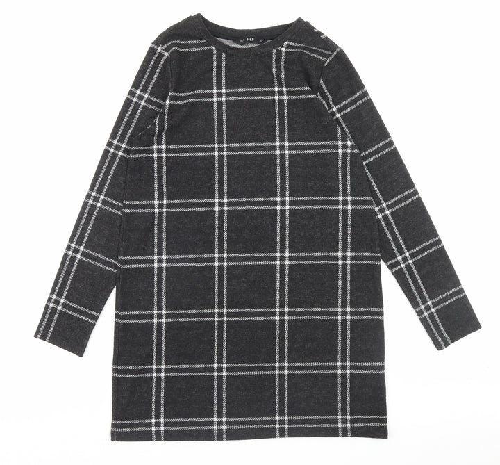 F&F Womens Grey Plaid Polyester A-Line Size 10 Crew Neck Pullover