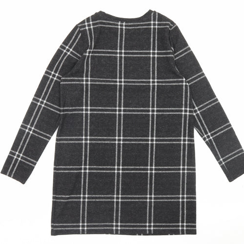 F&F Womens Grey Plaid Polyester A-Line Size 10 Crew Neck Pullover