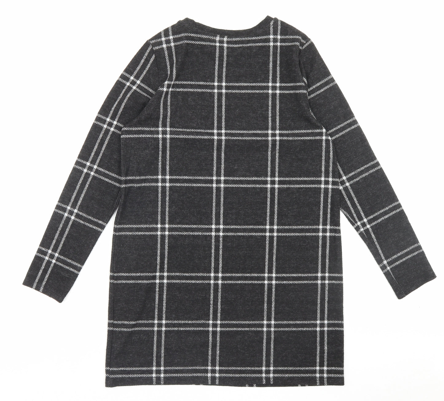 F&F Womens Grey Plaid Polyester A-Line Size 10 Crew Neck Pullover