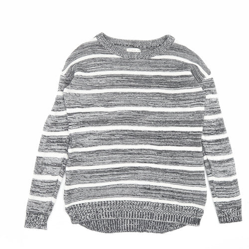 Cotton On Womens Black Crew Neck Striped Cotton Pullover Jumper Size XS