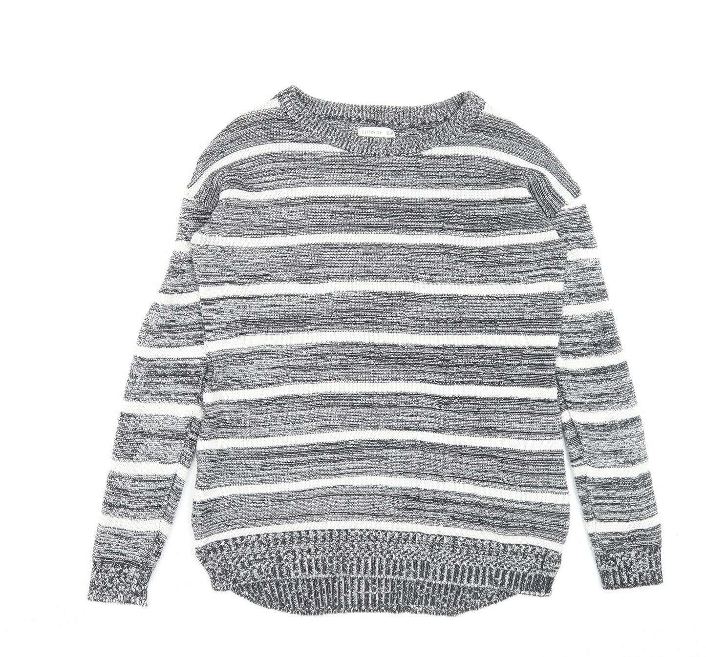 Cotton On Womens Black Crew Neck Striped Cotton Pullover Jumper Size XS