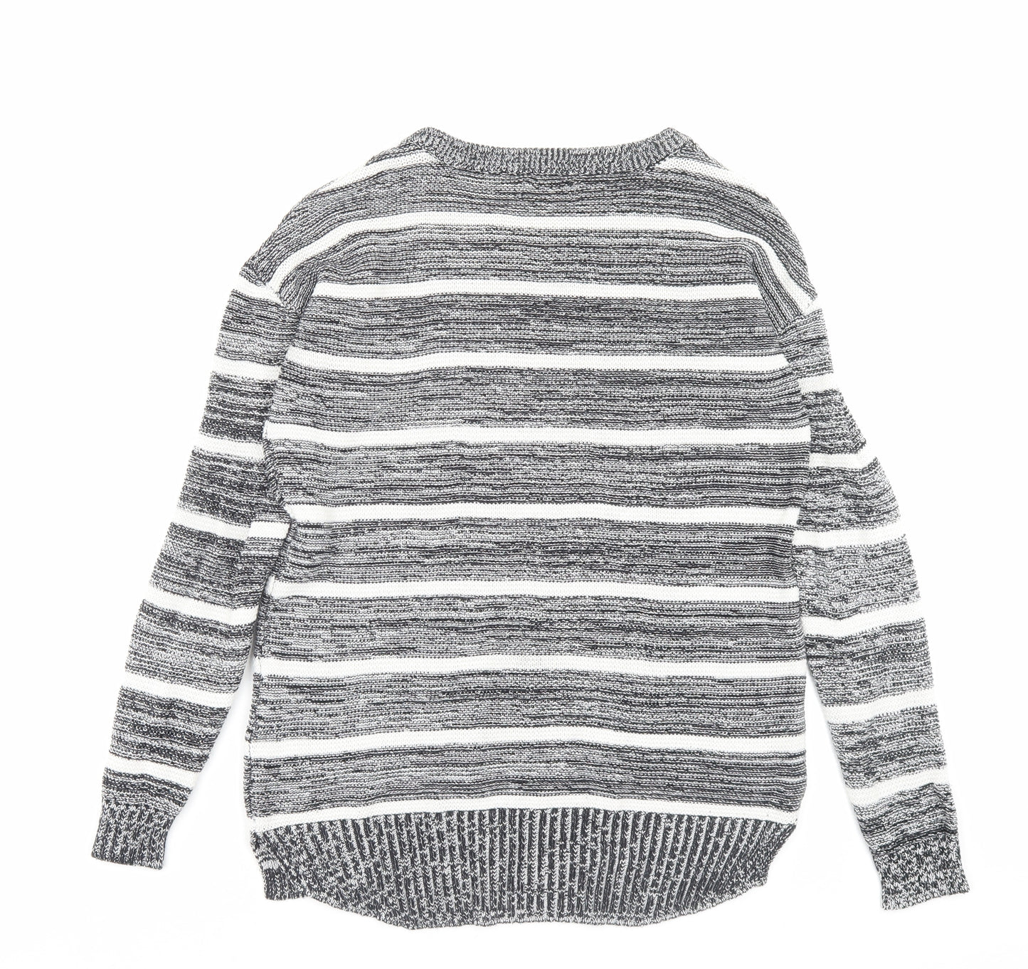 Cotton On Womens Black Crew Neck Striped Cotton Pullover Jumper Size XS
