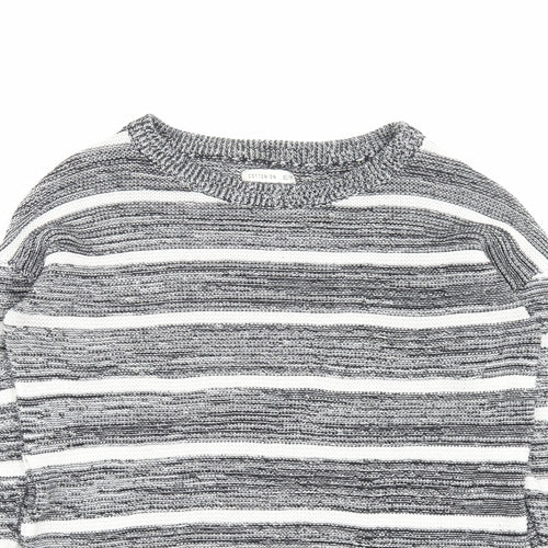 Cotton On Womens Black Crew Neck Striped Cotton Pullover Jumper Size XS