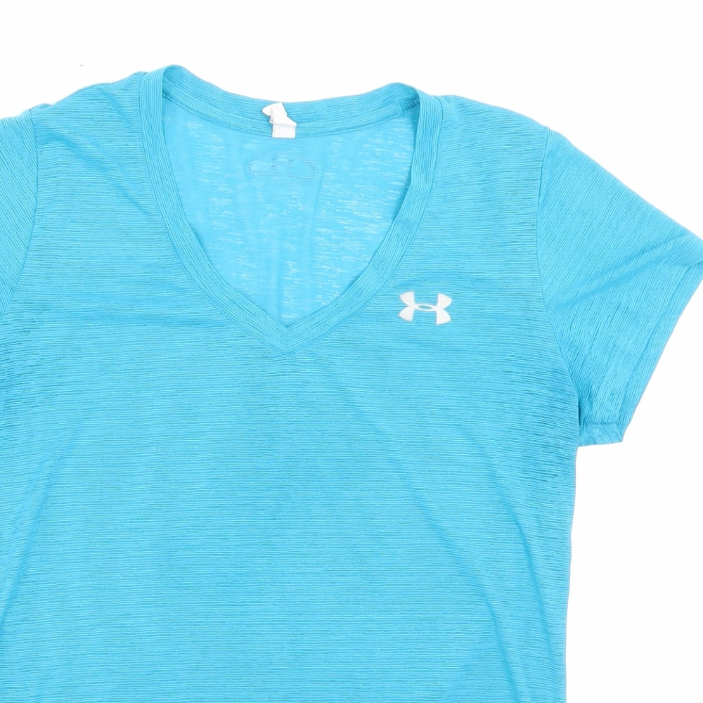 Under armour Womens Blue Polyester Basic T-Shirt Size XS V-Neck Pullover