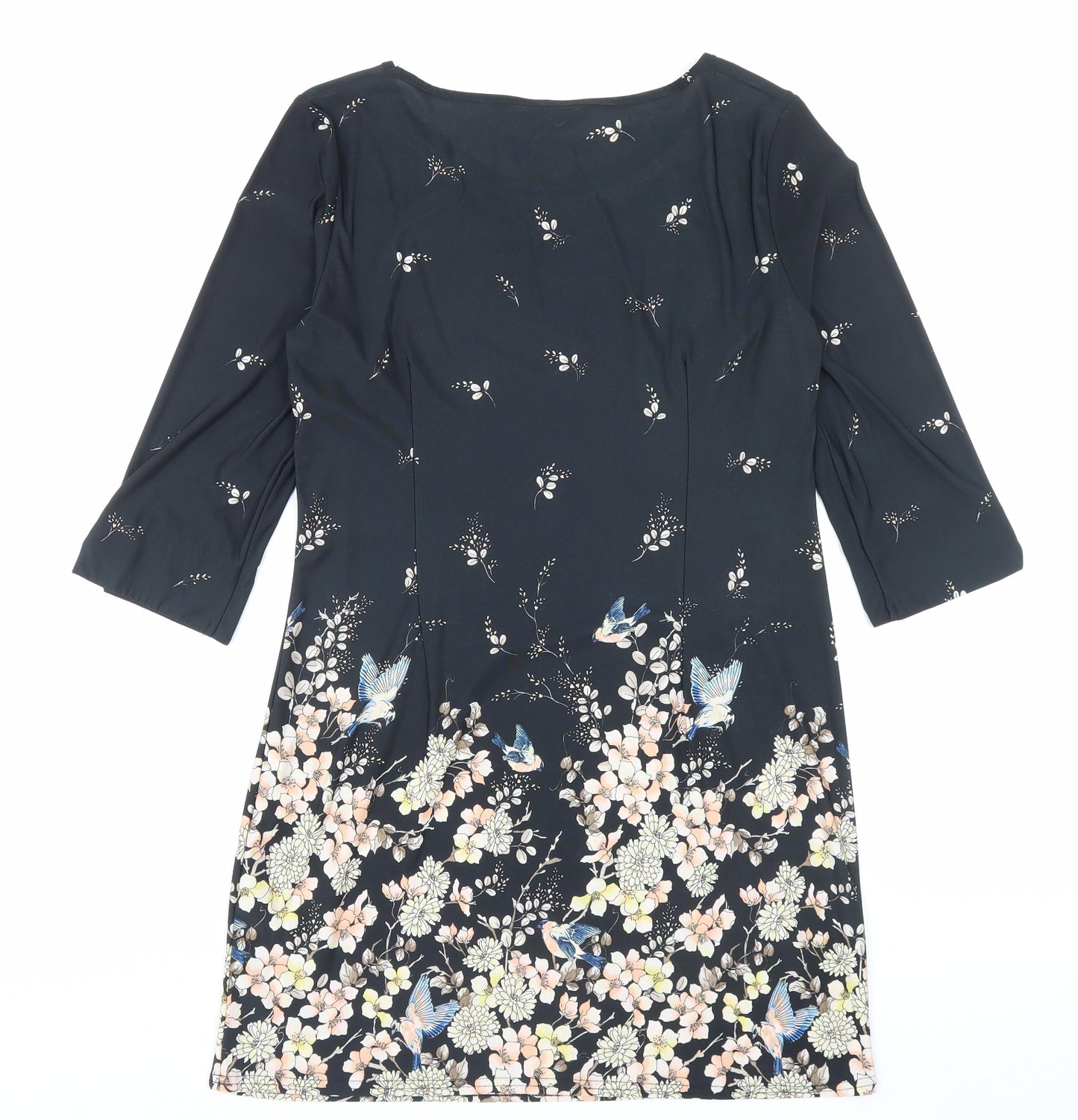 F&F Womens Black Floral Polyester A-Line Size 14 Boat Neck Pullover