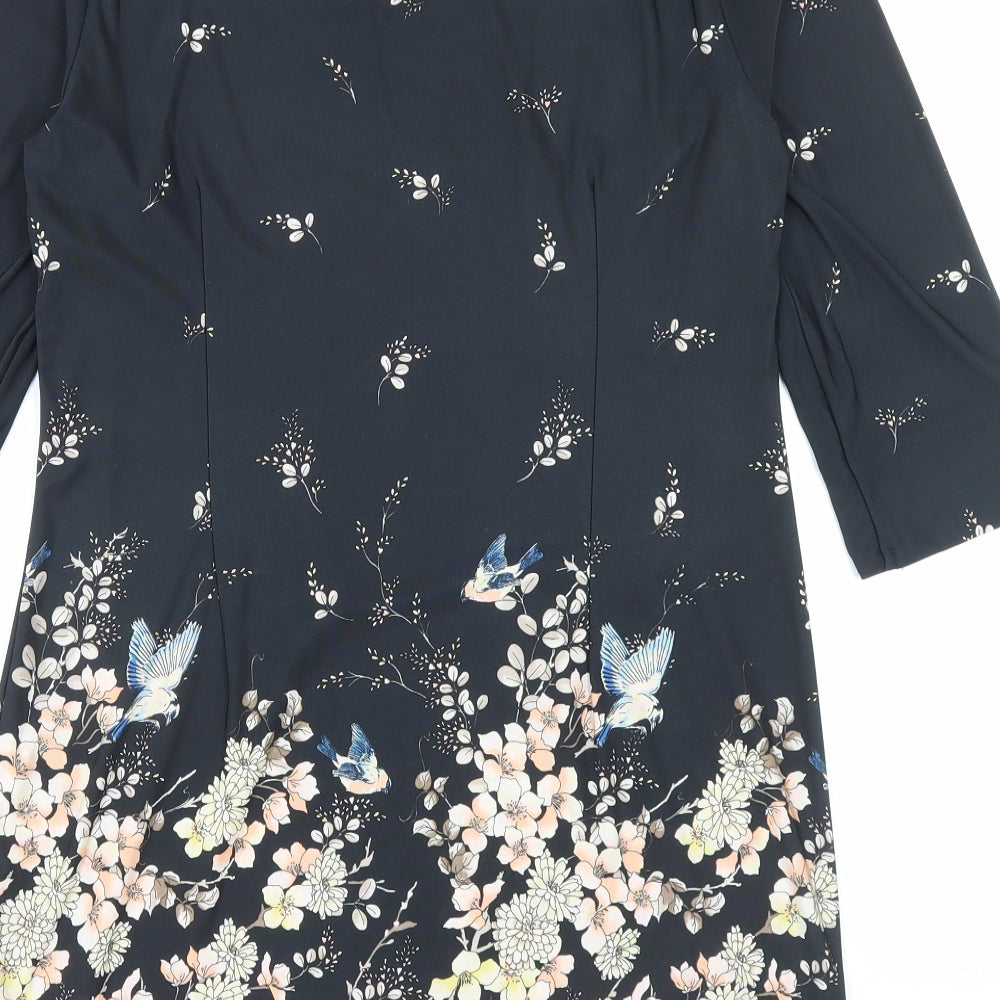 F&F Womens Black Floral Polyester A-Line Size 14 Boat Neck Pullover
