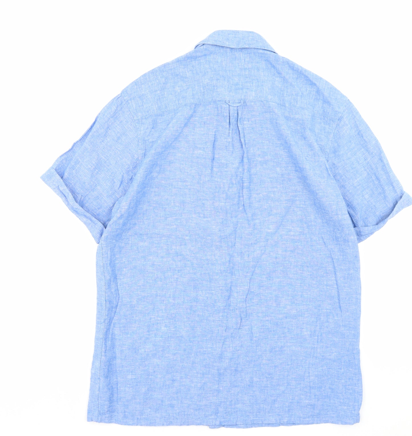 Primark Mens Blue Linen Button-Up Size M Collared Button - Pocket Detail