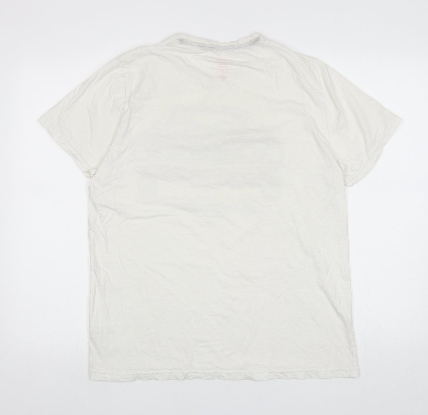 Matalan Mens Ivory Cotton T-Shirt Size L Round Neck - Car