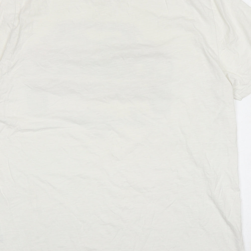 Matalan Mens Ivory Cotton T-Shirt Size L Round Neck - Car