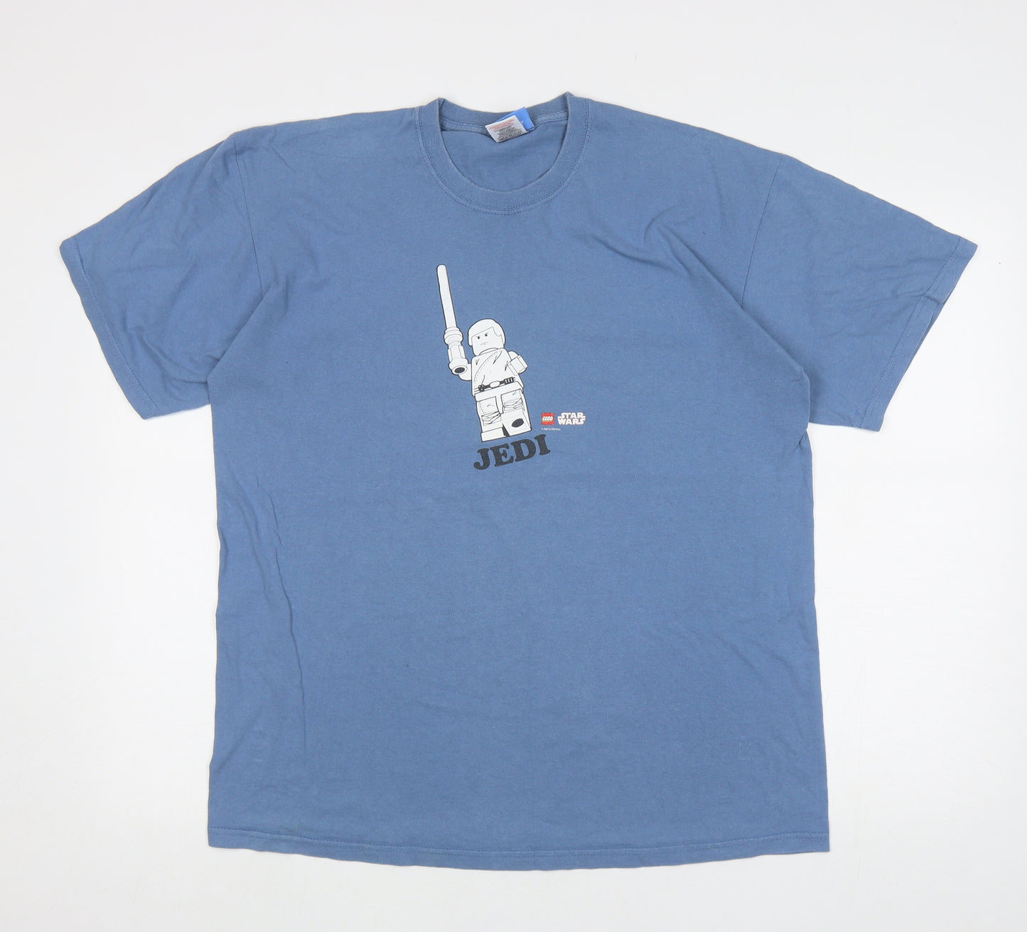 Star Wars Mens Blue Cotton T-Shirt Size L Round Neck - Lego Jedi