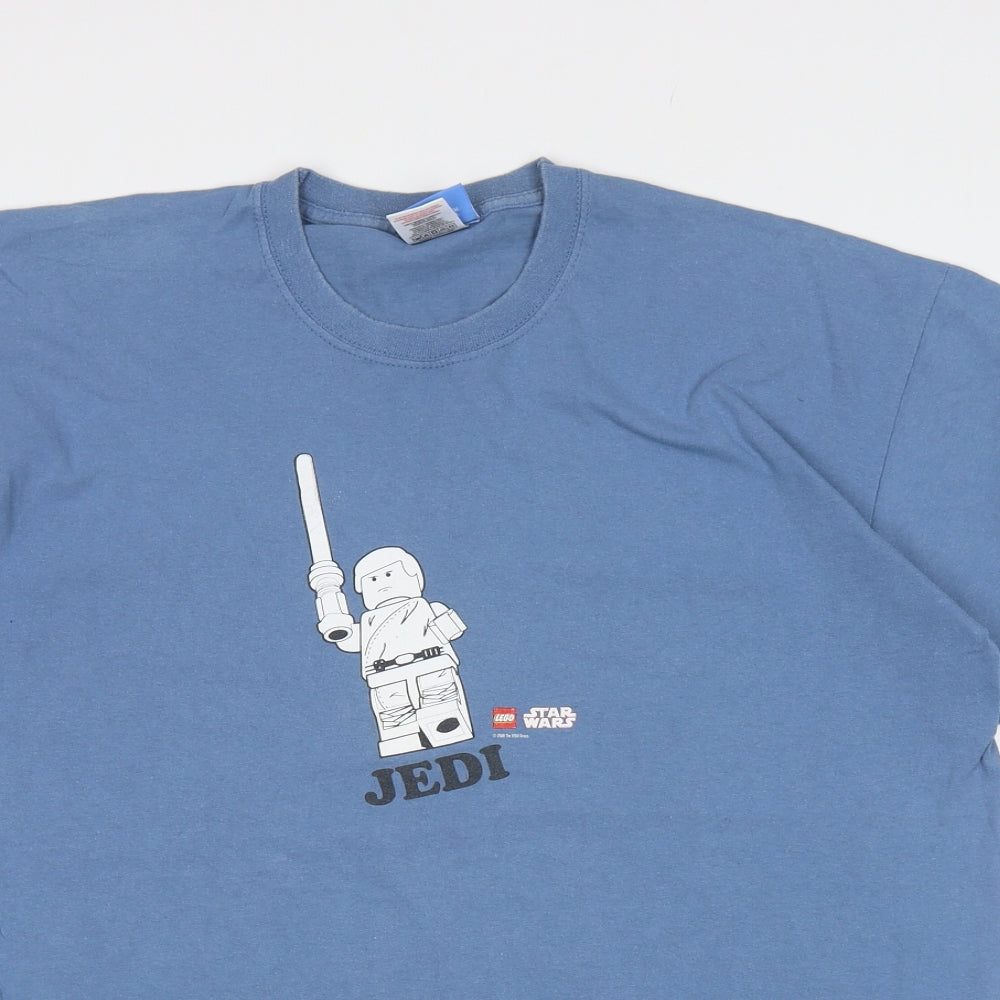 Star Wars Mens Blue Cotton T-Shirt Size L Round Neck - Lego Jedi