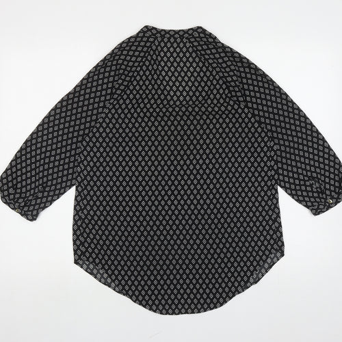 Marks and Spencer Womens Black Geometric Polyester Basic Blouse Size 10 V-Neck