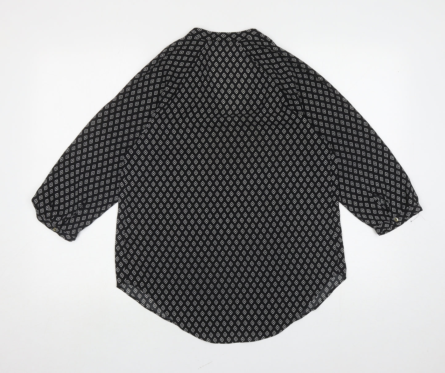 Marks and Spencer Womens Black Geometric Polyester Basic Blouse Size 10 V-Neck