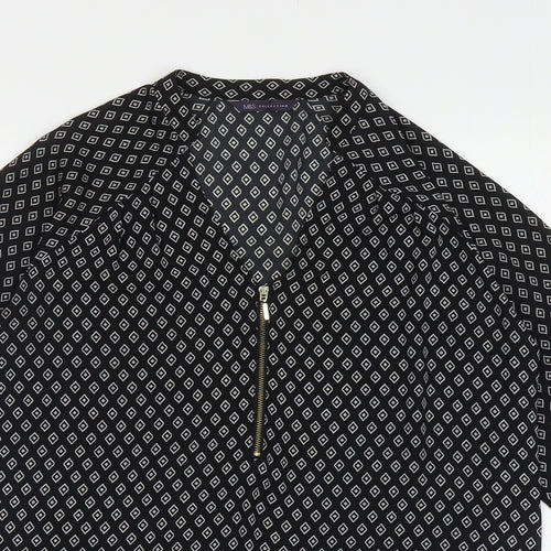 Marks and Spencer Womens Black Geometric Polyester Basic Blouse Size 10 V-Neck