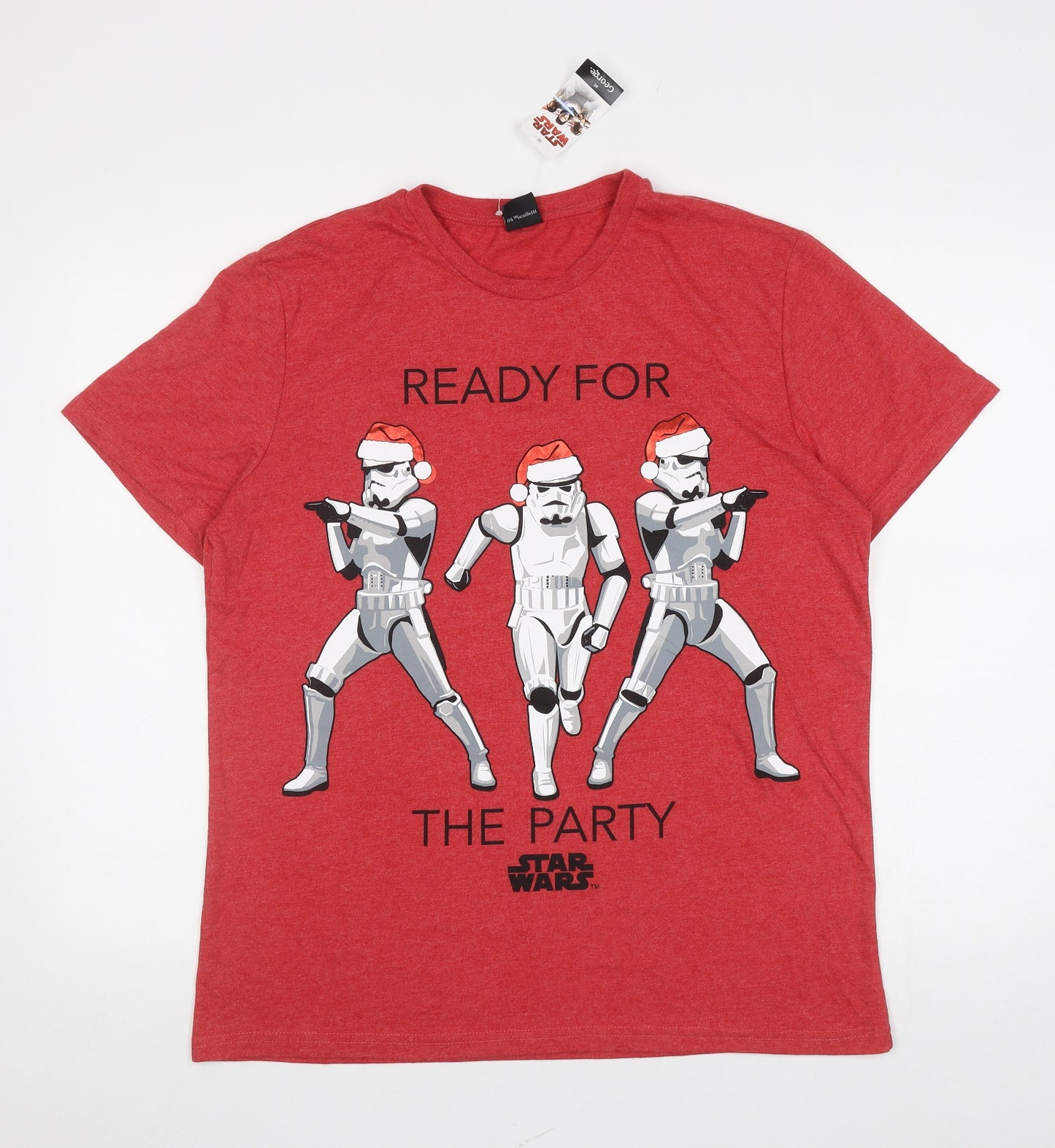 George Mens Red Polyester T-Shirt Size L Round Neck - Star Wars Christmas