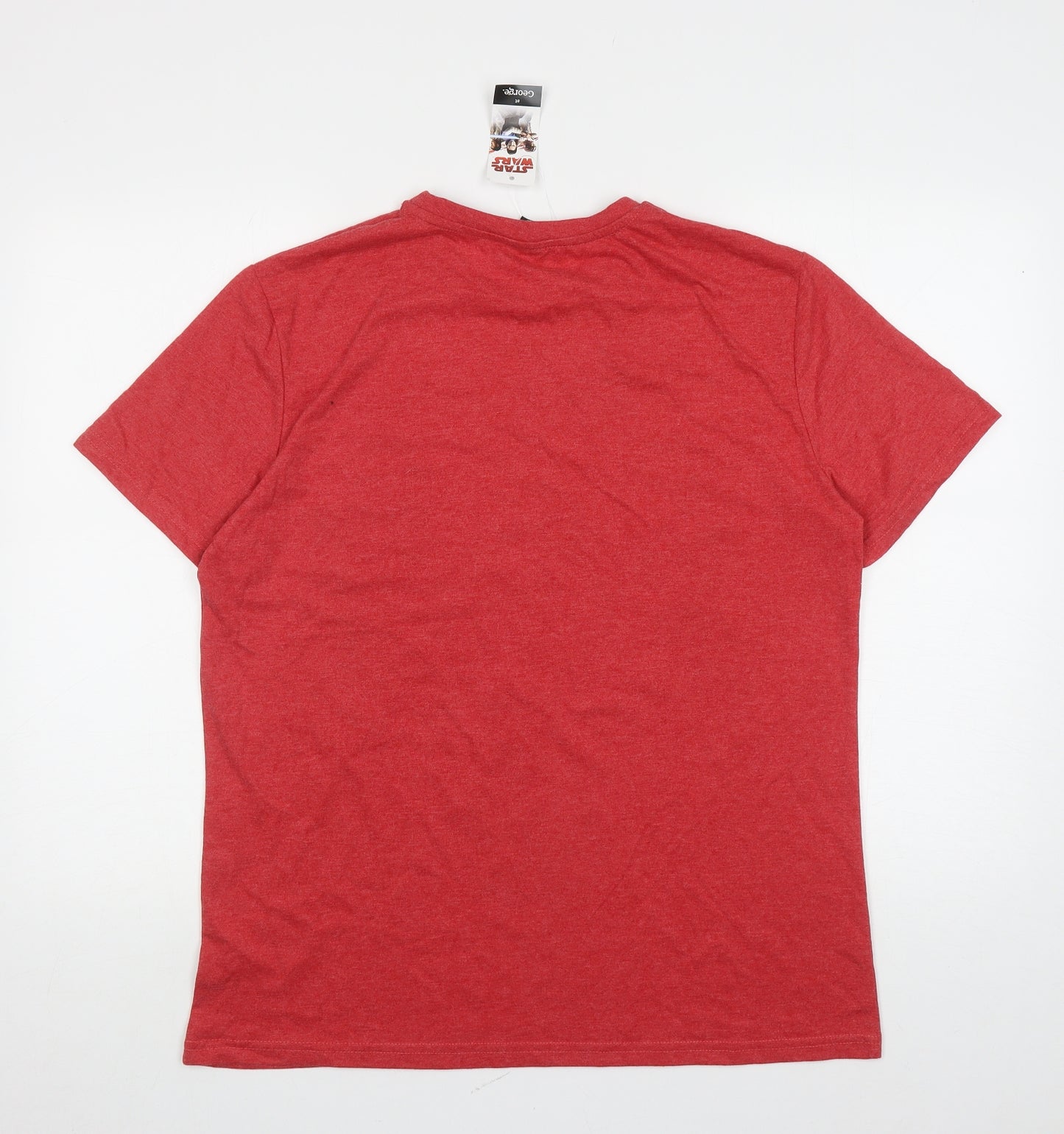 George Mens Red Polyester T-Shirt Size L Round Neck - Star Wars Christmas