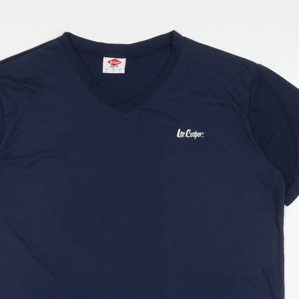 Lee Cooper Mens Blue Polyester T-Shirt Size L V-Neck