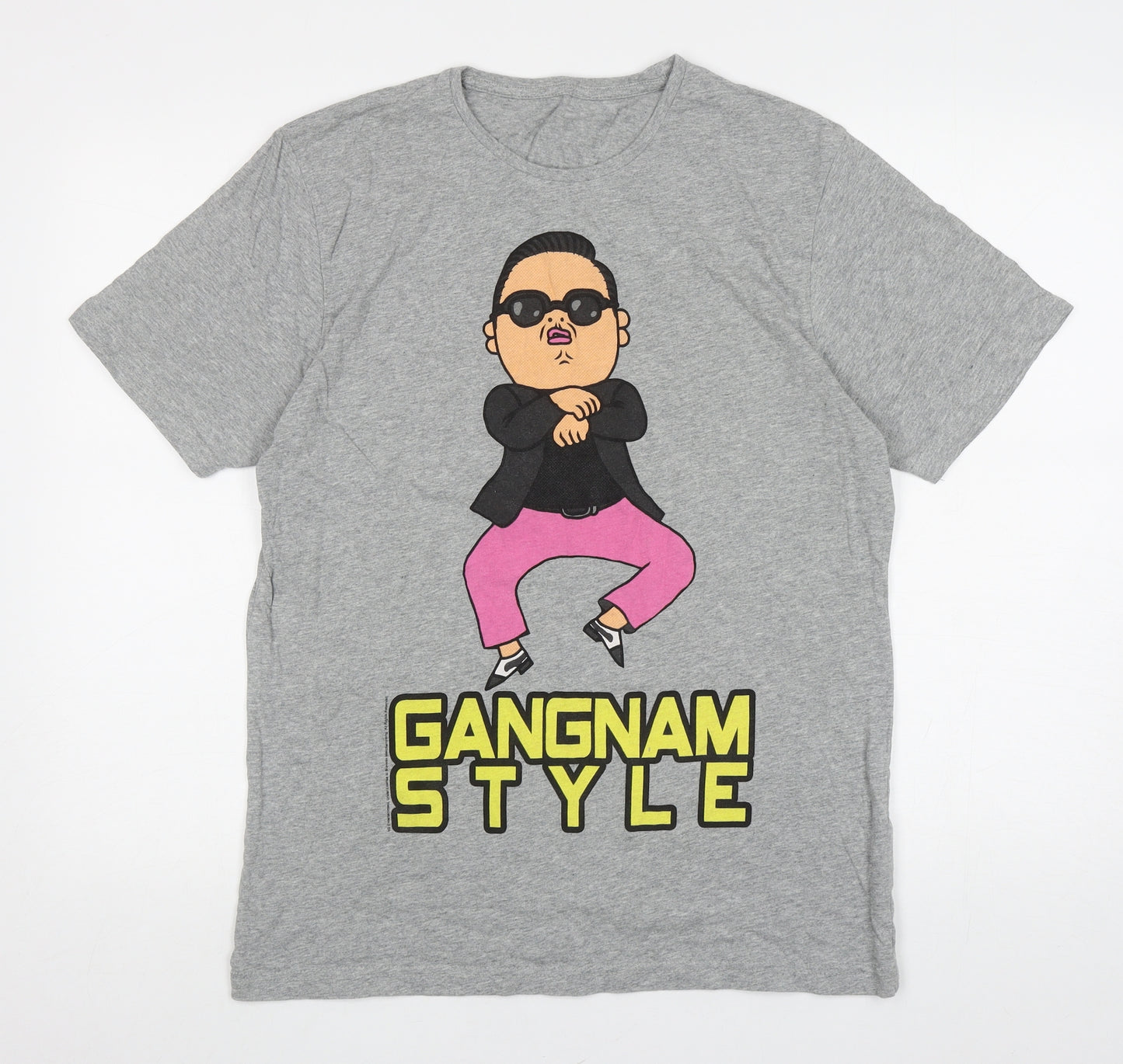 F&F Mens Grey Cotton T-Shirt Size M Round Neck - Gangnam Style