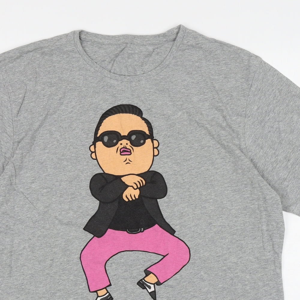 F&F Mens Grey Cotton T-Shirt Size M Round Neck - Gangnam Style