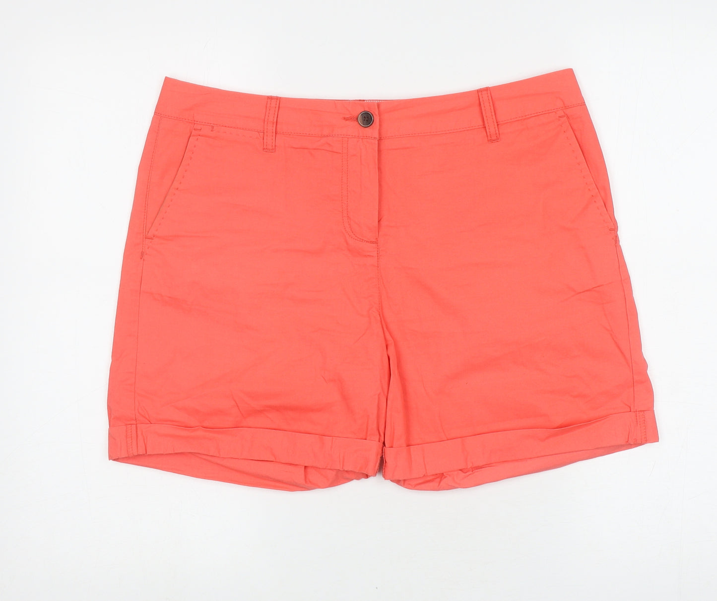 NEXT Womens Orange Cotton Chino Shorts Size 12 L5 in Regular Zip