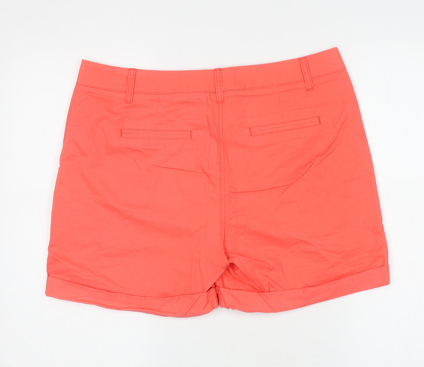 NEXT Womens Orange Cotton Chino Shorts Size 12 L5 in Regular Zip