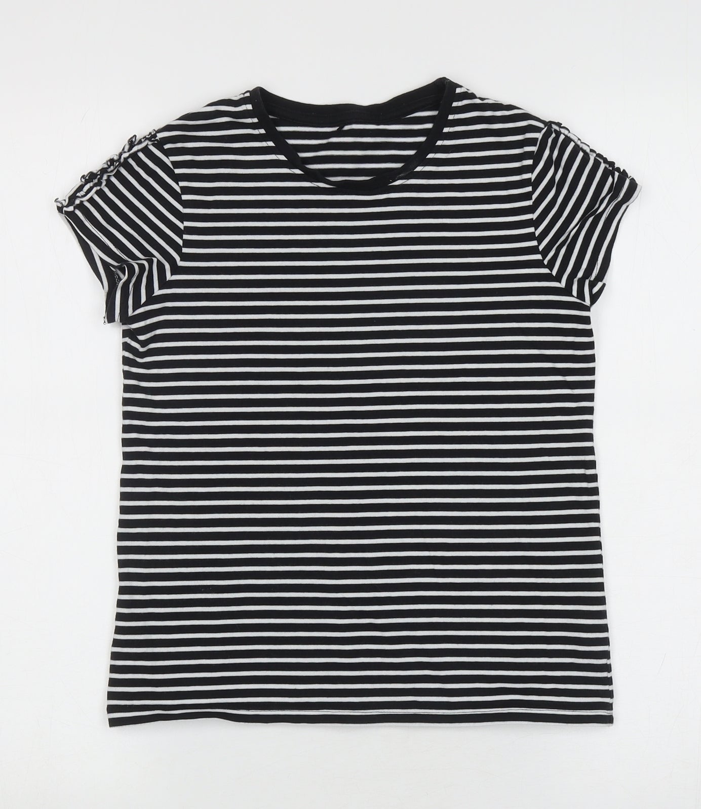 George Girls White Striped Cotton Basic T-Shirt Size 10-11 Years Round Neck Pullover