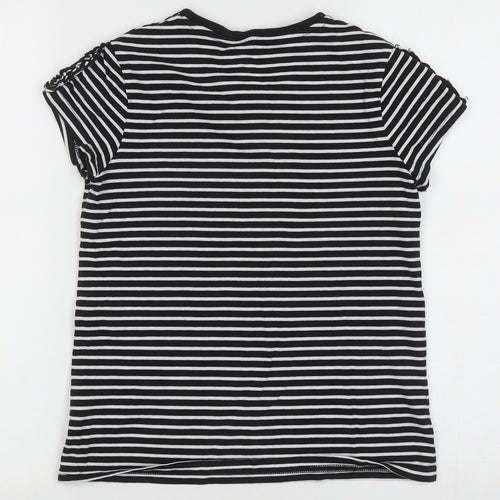 George Girls White Striped Cotton Basic T-Shirt Size 10-11 Years Round Neck Pullover