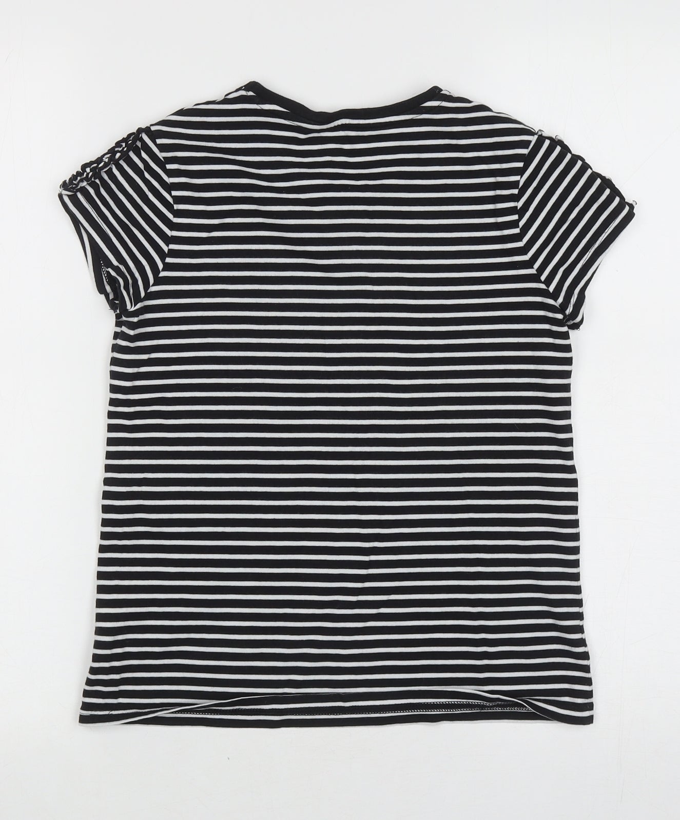 George Girls White Striped Cotton Basic T-Shirt Size 10-11 Years Round Neck Pullover