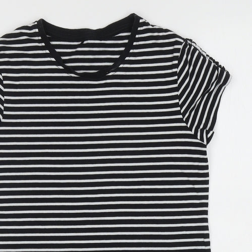 George Girls White Striped Cotton Basic T-Shirt Size 10-11 Years Round Neck Pullover