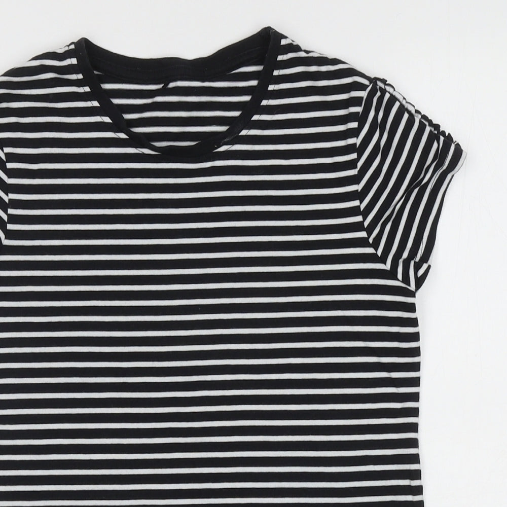 George Girls White Striped Cotton Basic T-Shirt Size 10-11 Years Round Neck Pullover