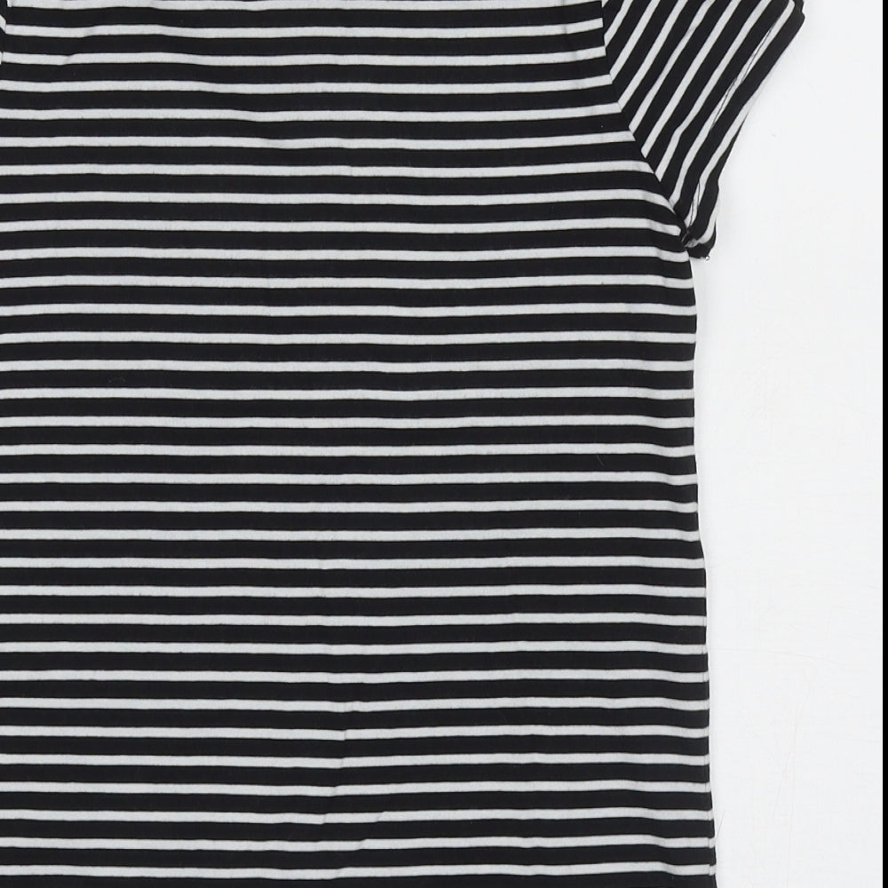 George Girls White Striped Cotton Basic T-Shirt Size 10-11 Years Round Neck Pullover