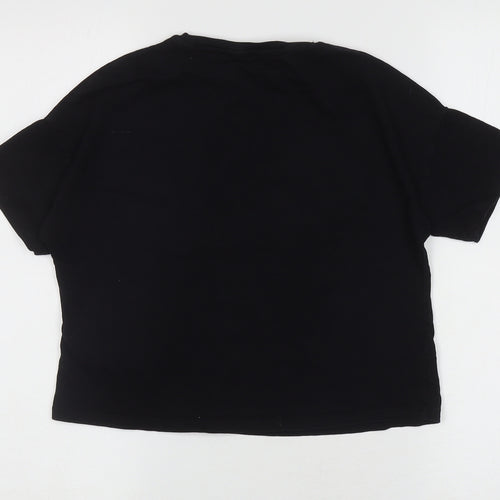 Marks and Spencer Girls Black Cotton Basic T-Shirt Size 9-10 Years Round Neck Pullover - Holiday