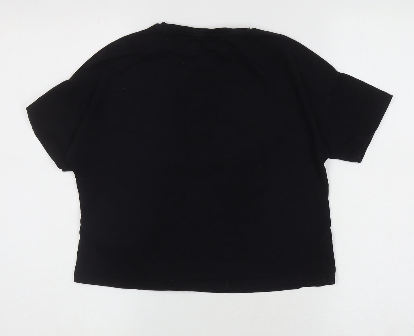 Marks and Spencer Girls Black Cotton Basic T-Shirt Size 9-10 Years Round Neck Pullover - Holiday