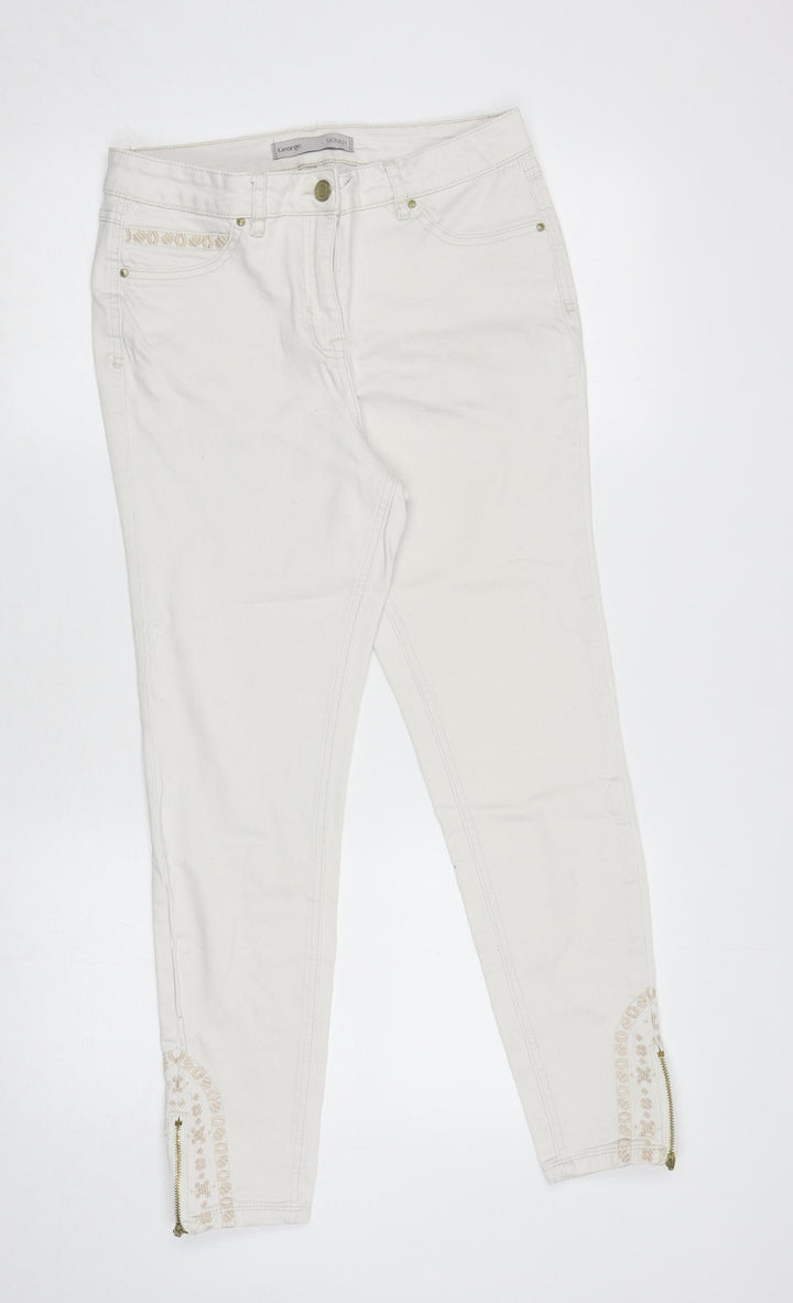 George Womens Ivory Cotton Skinny Jeans Size 12 L26.5 in Regular Zip