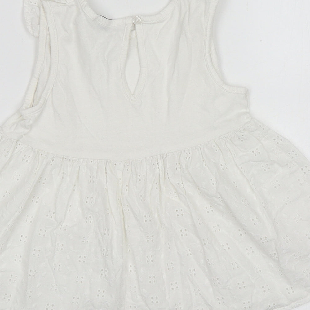Primark Girls White Cotton Fit & Flare Size 4-5 Years Round Neck Pullover