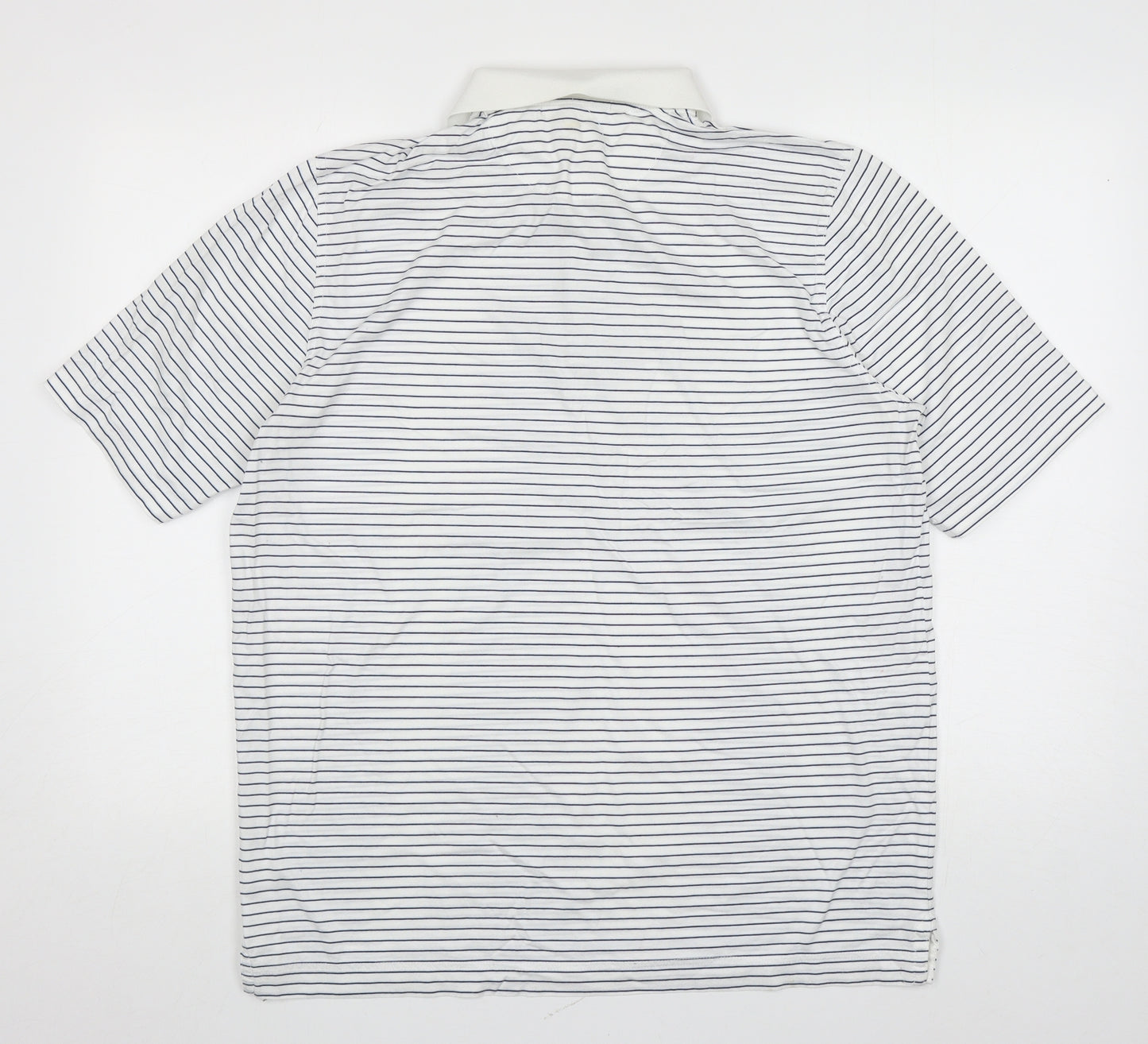 Bobby Jones Mens White Striped Polyester Polo Size M Collared Pullover