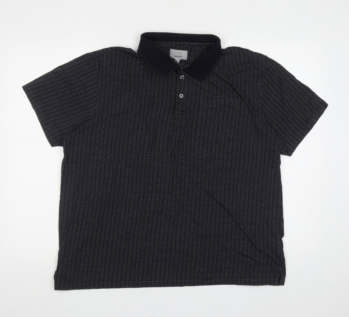 Marks and Spencer Mens Blue Geometric Cotton Polo Size XL Collared Pullover