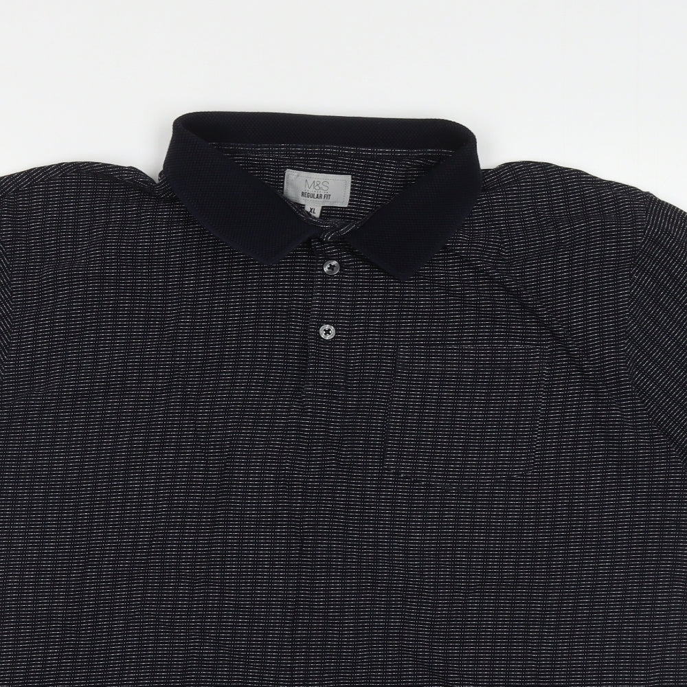 Marks and Spencer Mens Blue Geometric Cotton Polo Size XL Collared Pullover