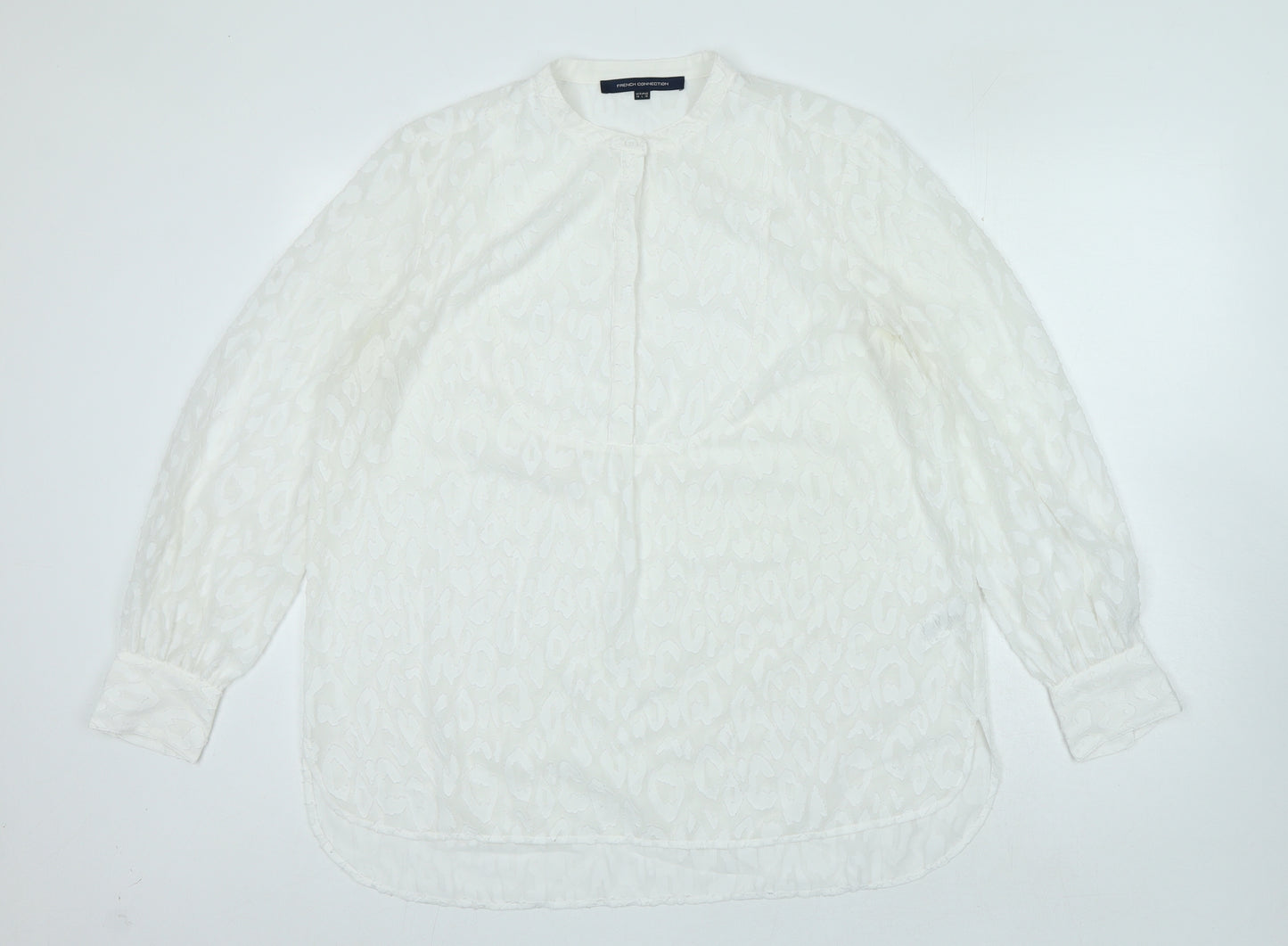 French Connection Womens White Polyester Basic Blouse Size 14 Crew Neck