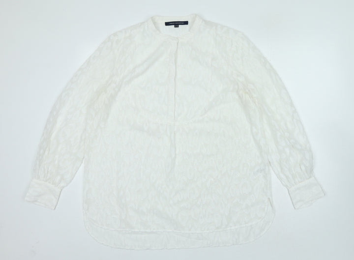 French Connection Womens White Polyester Basic Blouse Size 14 Crew Neck
