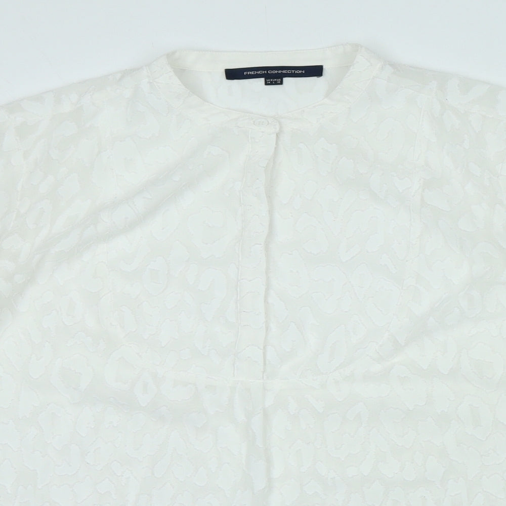 French Connection Womens White Polyester Basic Blouse Size 14 Crew Neck