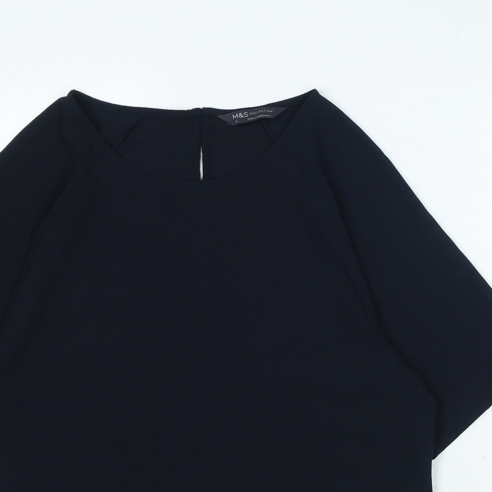 Marks and Spencer Womens Blue Polyester Basic Blouse Size 6 Boat Neck